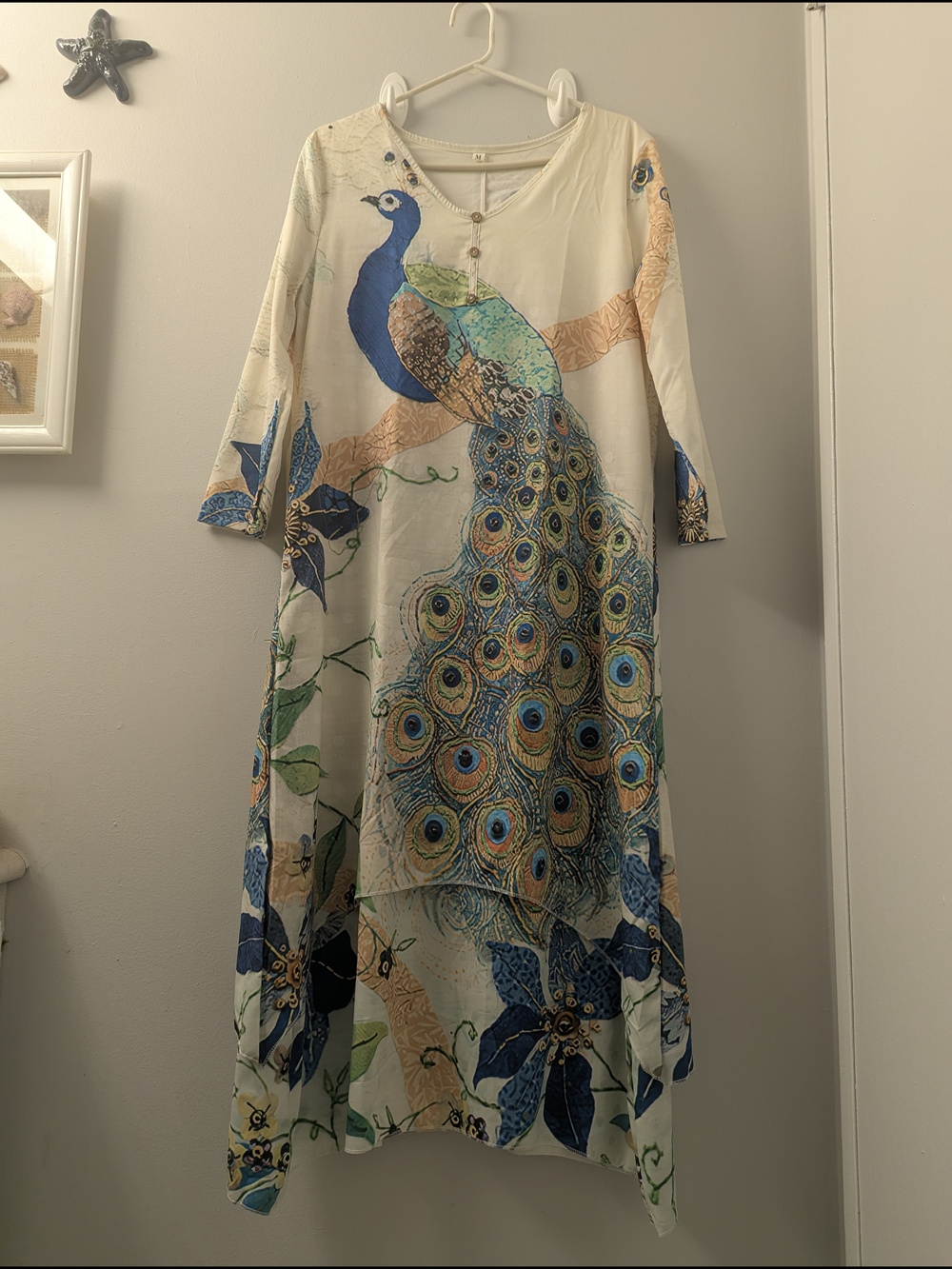 Unique Peacock Print Dress With Layered Bottom